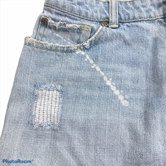 Y2K Mini Skirt Distressed Sz 3 Fade Wash 5 Pocket - Picture 3 of 6